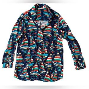 Soft Surroundings Sail Away Size XS Sailboat Button Front Tunic Top‎ Blouse